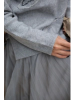 Kadın Asimetrik Dikişli Tüllü Triko Takım-Gri