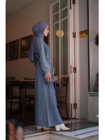 Kadın Beli Lastikli Denim Trençelbise-Açık Mavi