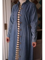 Kadın Beli Lastikli Denim Trençelbise-Açık Mavi