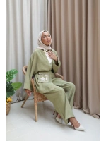 Kadın Çantalı Kimono Takım- Yağ Yeşil