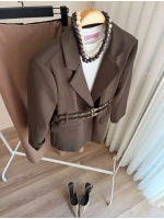 Kadın Çift Kemerli Valentina Taupe Blazer
