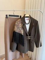 Kadın Çift Kemerli Valentina Taupe Blazer