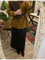 Kadın Kolu Kemer Detaylı Süet Camel Trençkot