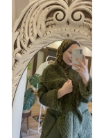 Kadın Kürk Yakalı Süet Haki Kaban
