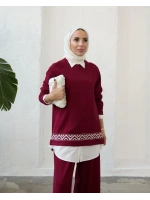 Kadın Modal Nakışlı Takım-Bordo