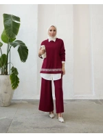 Kadın Modal Nakışlı Takım-Bordo