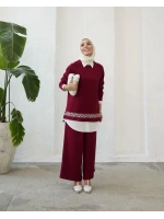 Kadın Modal Nakışlı Takım-Bordo