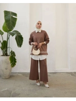 Kadın Modal Nakışlı Takım-Kahve