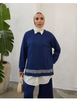 Kadın Modal Nakışlı Takım-Mavi