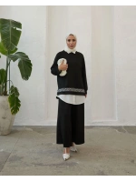 Kadın Modal Nakışlı Takım-Siyah