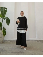 Kadın Modal Nakışlı Takım-Siyah