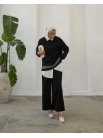 Kadın Modal Nakışlı Takım-Siyah