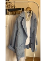 Kadın Önü Cebi Nakışlı Keten Blazer Bebe Mavisi