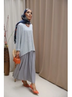 Kadın Pileli Zarafet Takım-Gri