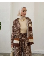 Kadın Saten İkili Çizgili Takım