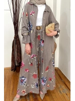 Keten Floral Stilhack Füme Takım