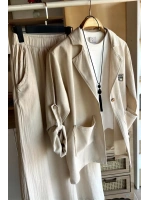 Pamuk Blazer Takım Bej