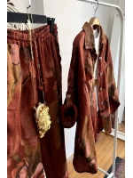 Payetli Floral İkili Takım Bordo