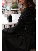 Payetli Poplin Siyah Elbise