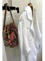 Pul Payetli Keten Blazer Ceket Beyaz