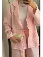Pul Payetli Keten Blazer Ceket Pembe