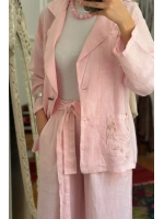 Pul Payetli Keten Blazer Ceket Pembe