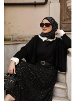 Pullu Astarlı Siyah Etek