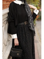 Pullu Astarlı Siyah Etek