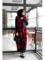 Süzene Siyah Çiçek Nakışlı Yelek Bordo