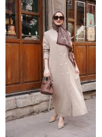 Triko Düğmeli Yelek Elbise Vizon