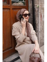 Triko Düğmeli Yelek Elbise Vizon