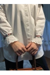 Kolu Bordo Çiçek Nakışlı Rumeli Gömlek - Beyaz