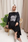 Kadın Vintage Baskılı Tunik - Siyah