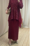 Gümüş Pullu Şifonlu Tunik - Bordo