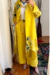 Floral Premium Keten İkili Takım Sarı