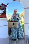 Kadın Çiçek Baskılı Pamuk Elbise - Haki
