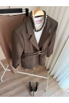 Kadın Çift Kemerli Valentina Taupe Blazer