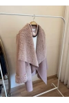Kadın Kürk Yakalı Süet Toz Pembe Kaban