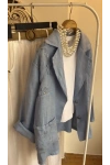 Kadın Önü Cebi Nakışlı Keten Blazer Bebe Mavisi