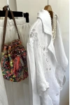 Pul Payetli Keten Blazer Ceket Beyaz