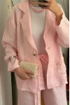 Pul Payetli Keten Blazer Ceket Pembe