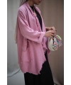 Kadın Keten Püsküllü Kısa Tunik-Pudra Pembe