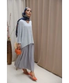 Kadın Pileli Zarafet Takım-Gri