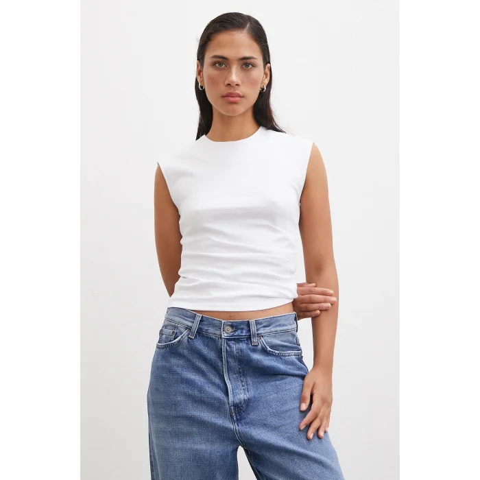 Yanı Büzgülü T-shirt Beyaz