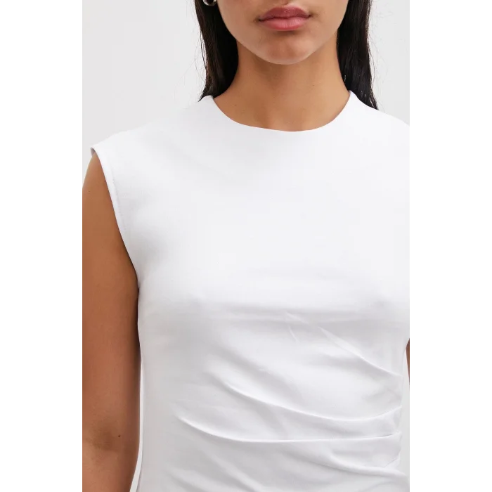 Yanı Büzgülü T-shirt Beyaz