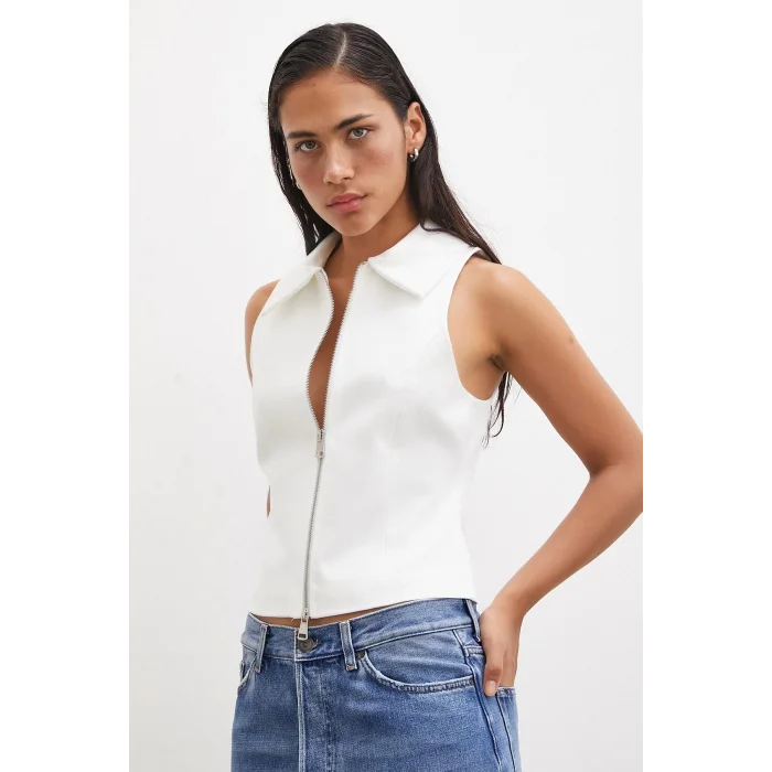 Fermuarlı Yelek Beyaz