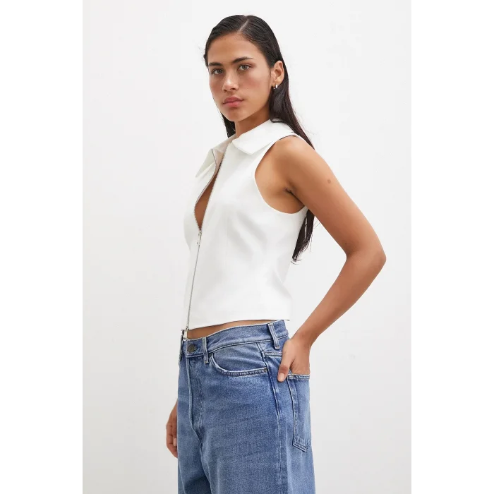 Fermuarlı Yelek Beyaz