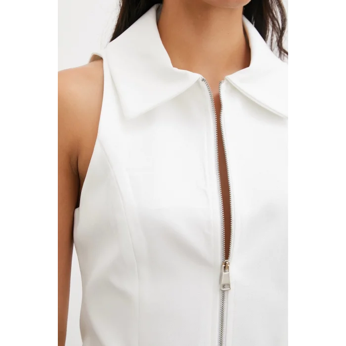 Fermuarlı Yelek Beyaz