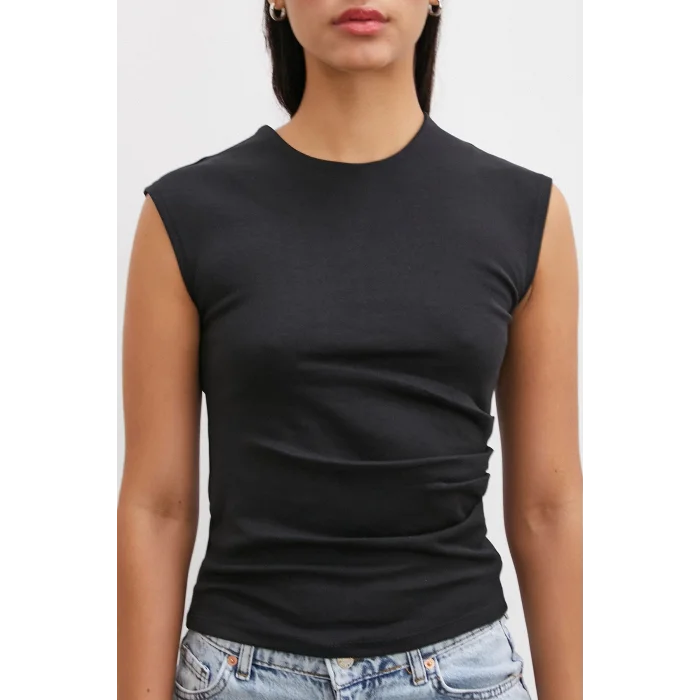 Yanı Büzgülü T-shirt Siyah