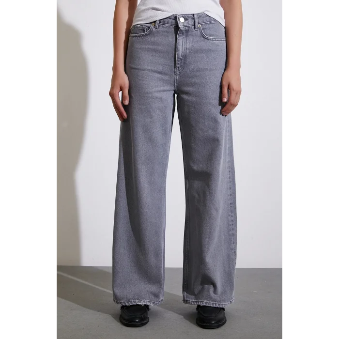 Yüksek Bel Wide Leg Jean Füme